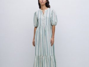 VESTIDO VOLANTE RAYAS VERDES