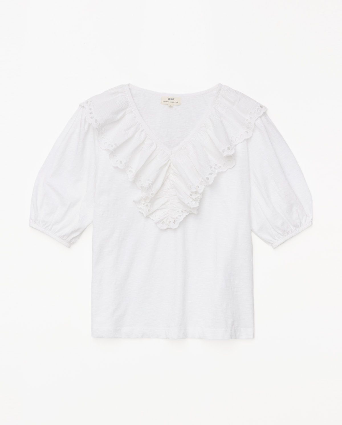 CAMISETA VOLANTE CON BORDADO SUIZO