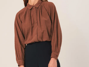 CAMISA ALGODÓN CREPADO TABACO