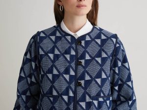 CHAQUETA CORTA ALGODÓN JACQUARD AZUL ÍNDIGO