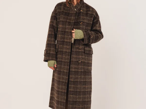 MAXI ABRIGO DE LANA DE CUADROS KHAKI