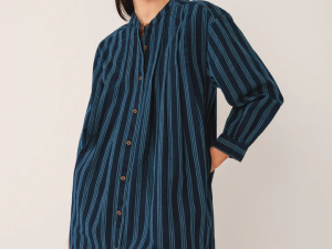 VESTIDO ALGODÓN PLIEGUES ÍNDIGO