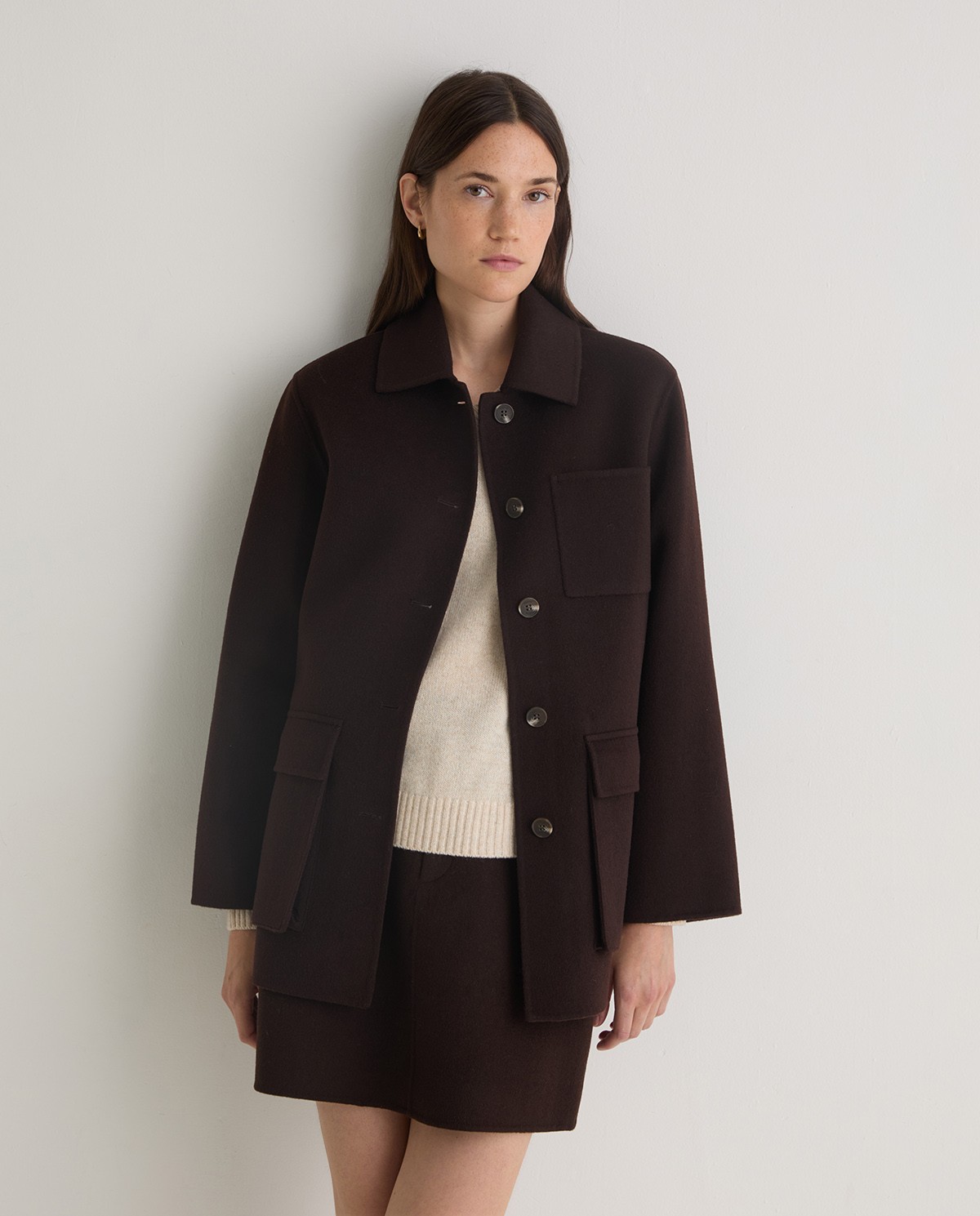 ABRIGO CORTO HANDMADE MEZCLA LANA CHOCOLATE - copia