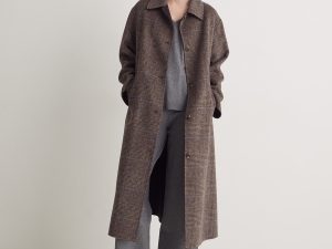 ABRIGO LARGO MEZCLA LANA CUADROS MARRÓN