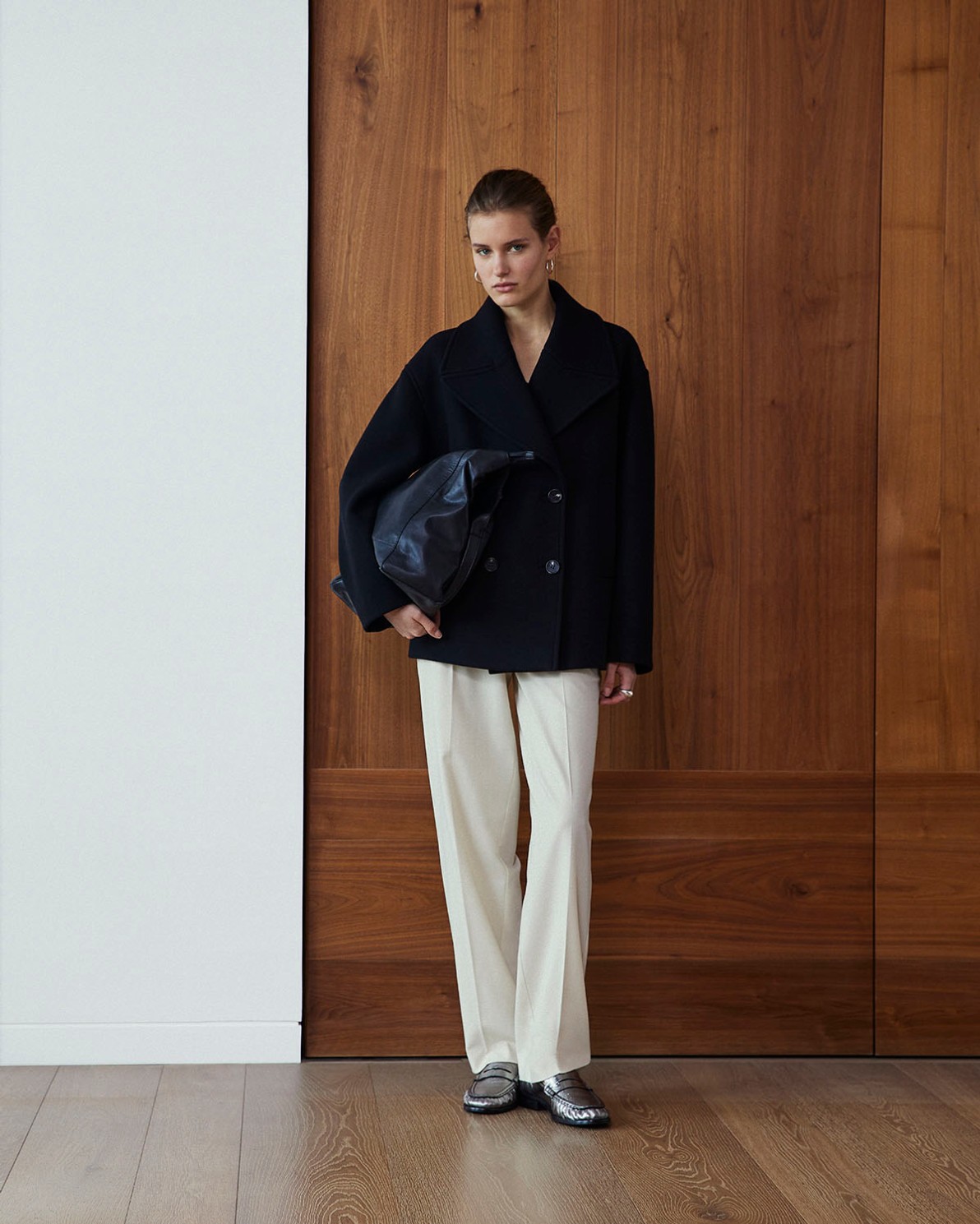 PANTALÓN RECTO TIRO ALTO LANA FRÍA ECRU