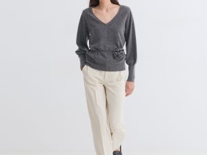 PANTALÓN LANA FRÍA RECTO TIRO ALTO ECRU