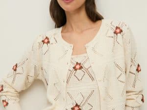 CÁRDIGAN CALADO BORDADO FLORES ECRU