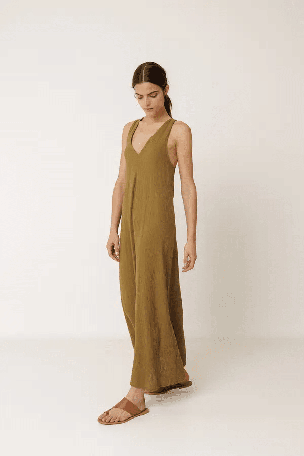MAXI VESTIDO CREPADO KHAKI