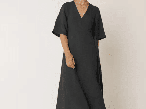 VESTIDO CRUZADO LINO CARBÓN