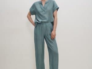 PANTALÓN FLUIDO WIDE LEG EFECTO ARRUGADO TURQUESA