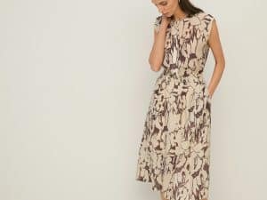 VESTIDO GASA FLUIDO ESTAMPADO FLORES CHOCOLATE