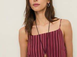 VESTIDO TIRANTES MIDI RAYAS BERENJENA