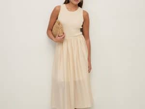 VESTIDO LARGO TEJIDO COMBINADO CRUDO