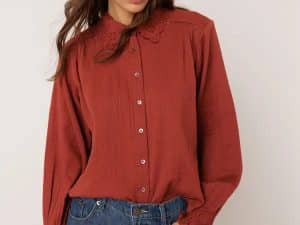 CAMISA ROMÁNTICA DOBLE GASA CEREZA