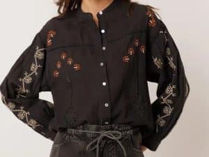 CAMISA BORDADA CON VOLUMEN NEGRO