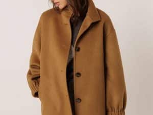 CHAQUETÓN LANA EFECTO BÓMBER CÁMEL