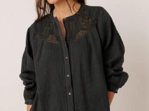 CAMISA COMBINADA CON PUNTILLAS CARBÓN